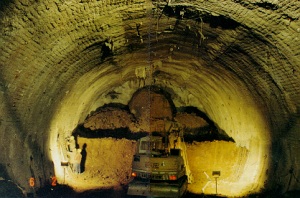 Excavation beneath the Doorframe Slab in top heading bench and invert sequence.