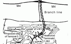 Plan of the Heathrow-Paddington Express Rail Link Route.